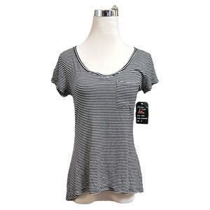 NWT Splash Women's Striped Tee Shirt Top Black White Pocket Size Medium